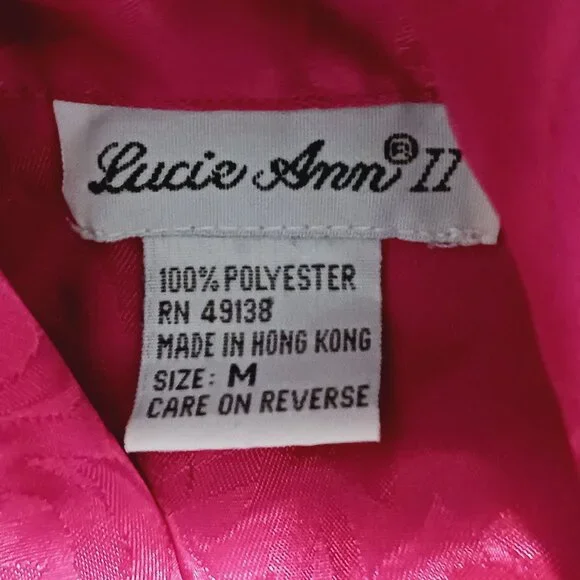 VTG Lucie Ann II Hot‎ Pink Satin Longsleeve Button-Up Collared Nightshirt Size M - Picture 6 of 10
